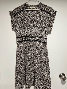 Black and Cream Floral A-Line Dress